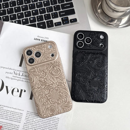 Luxury Retro Petal Flower Large Window Phone Case For iPhone 17 16 15 14 13 Pro Max Fashion 3D Wrinkle Texture Shockproof Cover