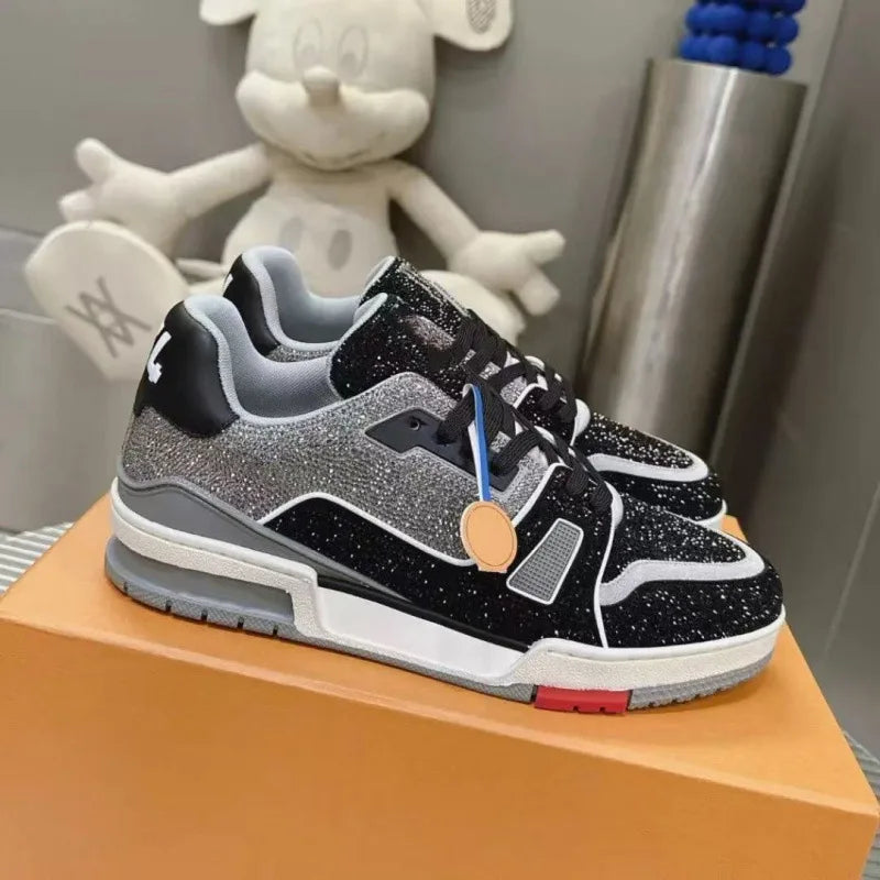 Fashionable Low-Top Unisex Trainer Shoes with Diamond Print High-Top Version Men's Sport Shoes Breathable Wear-Resistant Rubb...