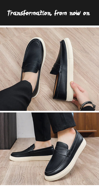 Casual Slip-On Men's Bean Oes Spring 2026 New Sle Comfortable Leather Sneakers Breathable Round Toe Flat Heel PU Lined