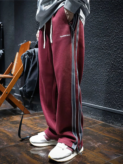 Side Zipper Split Casual Sport Baggy Sweatpants Men Straight Long Trousers Outdoor Running Jogging Cargo Pants