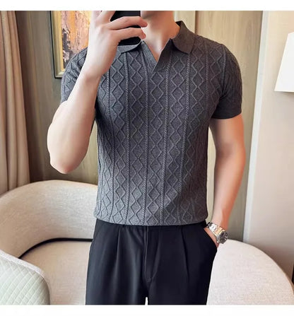 Polo Style Sweaters for Men Summer New Slim Fit Short Sleeve Business Casual T-shirts Male Solid Turn Down Collar Knitwear Tops