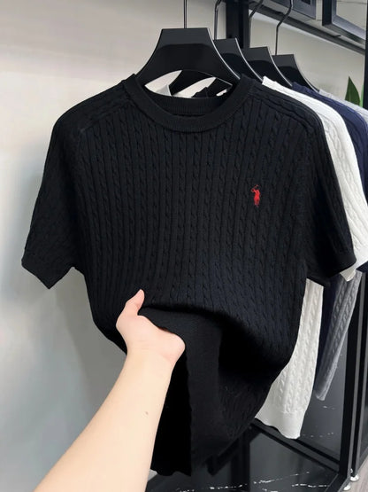Advanced Ice Silk Knitted Short Sleeve Men Summer Trendy Luxury Brand Golf Pony Embroidery Casual Round Neck Breathable T-shirt