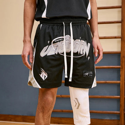Street Style Breathable Mesh Basketball Shorts for Men Elastic Waistband Gym Shorts with Pockets Training Running Short Pants
