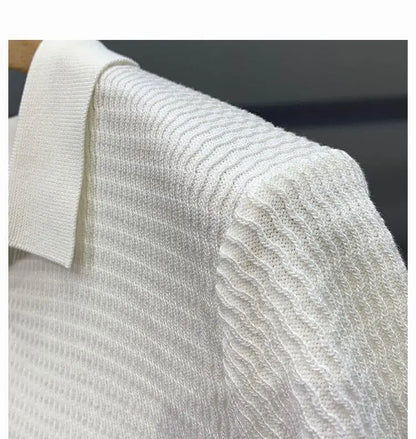 Ice Silk Slim Fit Short Sleeve V-Neck Polo Shirt Men's Knitted Summer New Style Breathable Machine Washable Casual T-Shirt