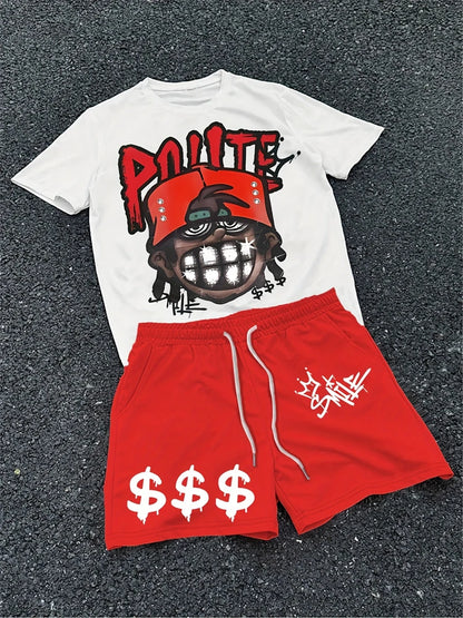 Spring And Summer American Trend 3D Printed Skull Men's Round-neck Top And Shorts, Hip-hop Style Trendy And Cool 2pcs Set