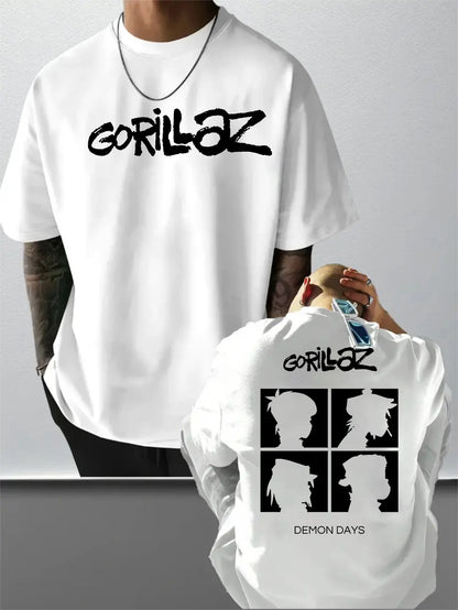 Gorillaz Letter Print 100% Cotton Trendy Men Woment T-shirt Summer Autumn Daily Outdoor Sports Casual Loose Street Short Sleeve