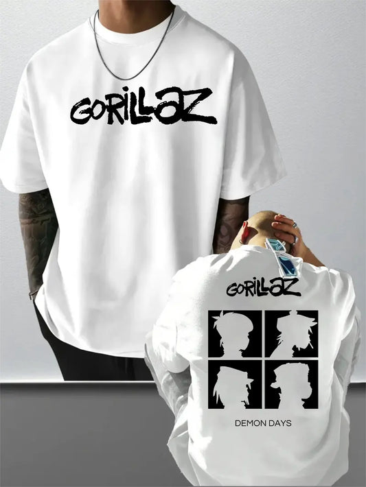 Gorillaz Letter Print 100% Cotton Trendy Men Woment T-shirt Summer Autumn Daily Outdoor Sports Casual Loose Street Short Sleeve