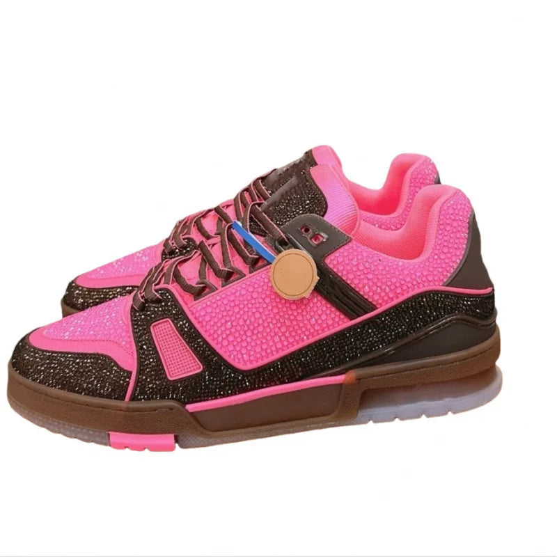 Fashionable Low-Top Unisex Trainer Shoes with Diamond Print High-Top Version Men's Sport Shoes Breathable Wear-Resistant Rubb...