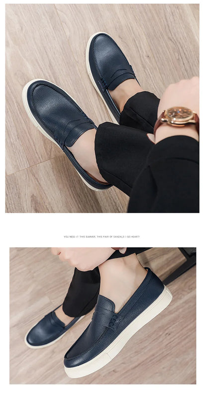 Casual Slip-On Men's Bean Oes Spring 2026 New Sle Comfortable Leather Sneakers Breathable Round Toe Flat Heel PU Lined