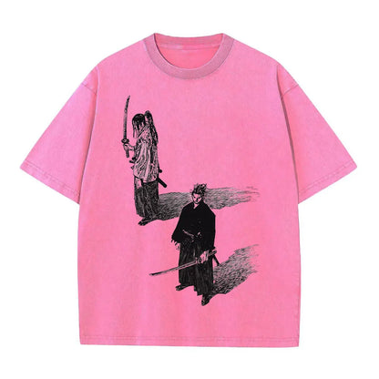 Men Streetwear Tshirt Anime Vagabond Graphic Print Vintage Harajuku Washed Black T Shirt Men Summer Casual Cotton Loose Top Tee