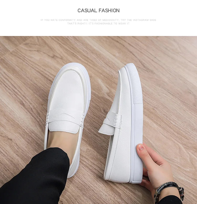 Casual Slip-On Men's Bean Oes Spring 2026 New Sle Comfortable Leather Sneakers Breathable Round Toe Flat Heel PU Lined