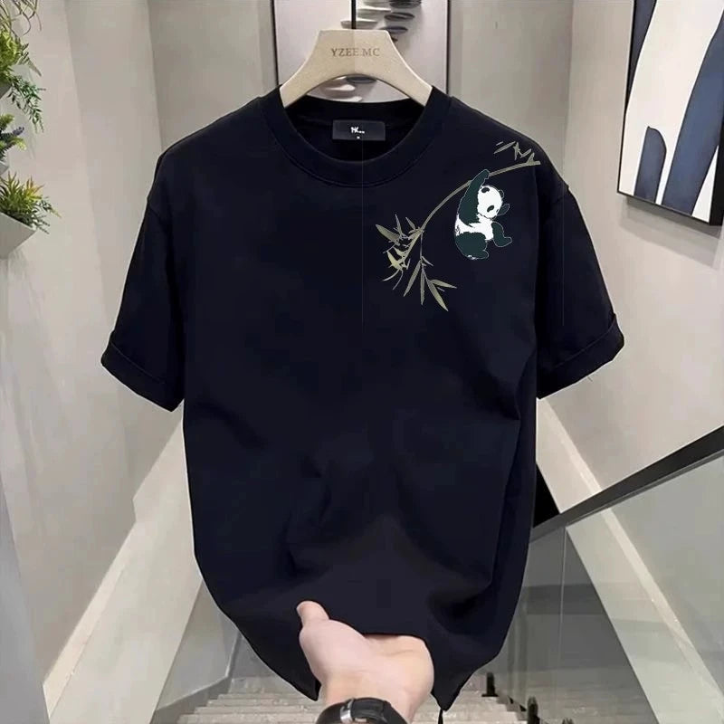 Men's Cotton T-shirts White 5XL T Shirt for Men Casual Summer Wear Bamboo Panda Print Tee Shirts Black Men Clothing