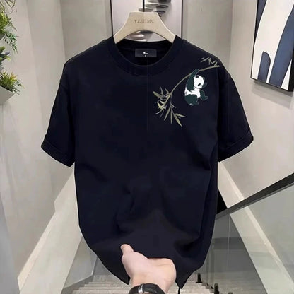 Men's Cotton T-shirts White 5XL T Shirt for Men Casual Summer Wear Bamboo Panda Print Tee Shirts Black Men Clothing