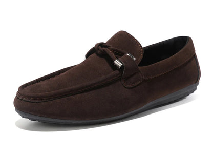 2026 Summer Casual Fashion Driving Loafers Suede Leather Minimalist Slip-Ons Comfortable Trendy Work Shoes Black & Khaki Two-Ton