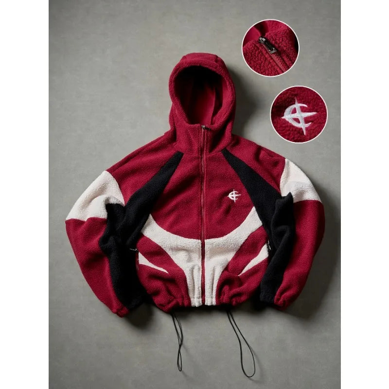 Men's Fleece Patchwork Streetwear Hoodie Jacket