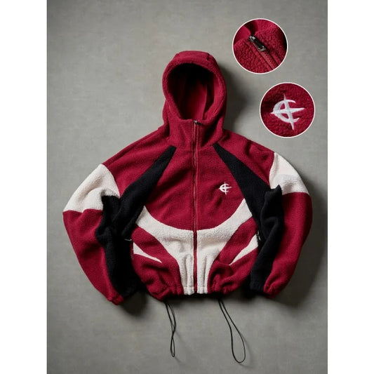 Men's Fleece Patchwork Streetwear Hoodie Jacket