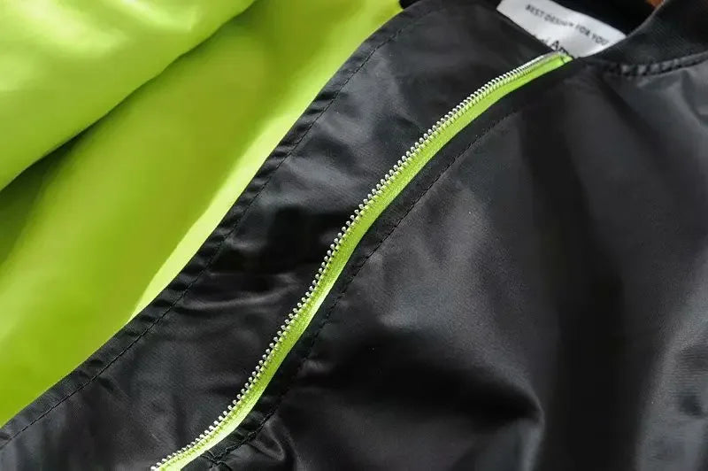 High Waisted Cropped Flight Jacket Women Spring Autumn Long Sleeved Folds Zipper Outerwear Casual Loose-fit Bomber Jackets Coat