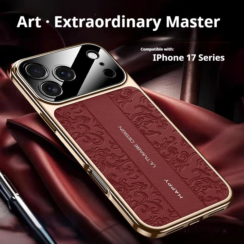 Luxurious Leather Back Electroplated Soft TPU Cover Case For iPhone 17 pro Max Air iPhone 16 15 14 ProMax
