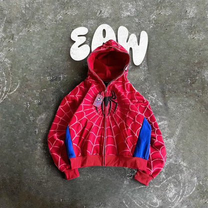 Y2K Spider 3D Print Oversized Zip Hoodie