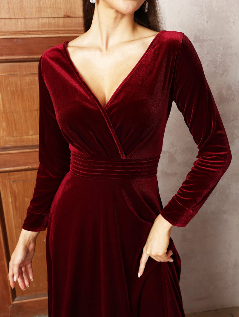 2024 Maxi Dress Lady Solid A-Line Cocktail Prom Long Luxury Elegant Wine Red Soft Velvet Evening Party Wedding Dresses for Women