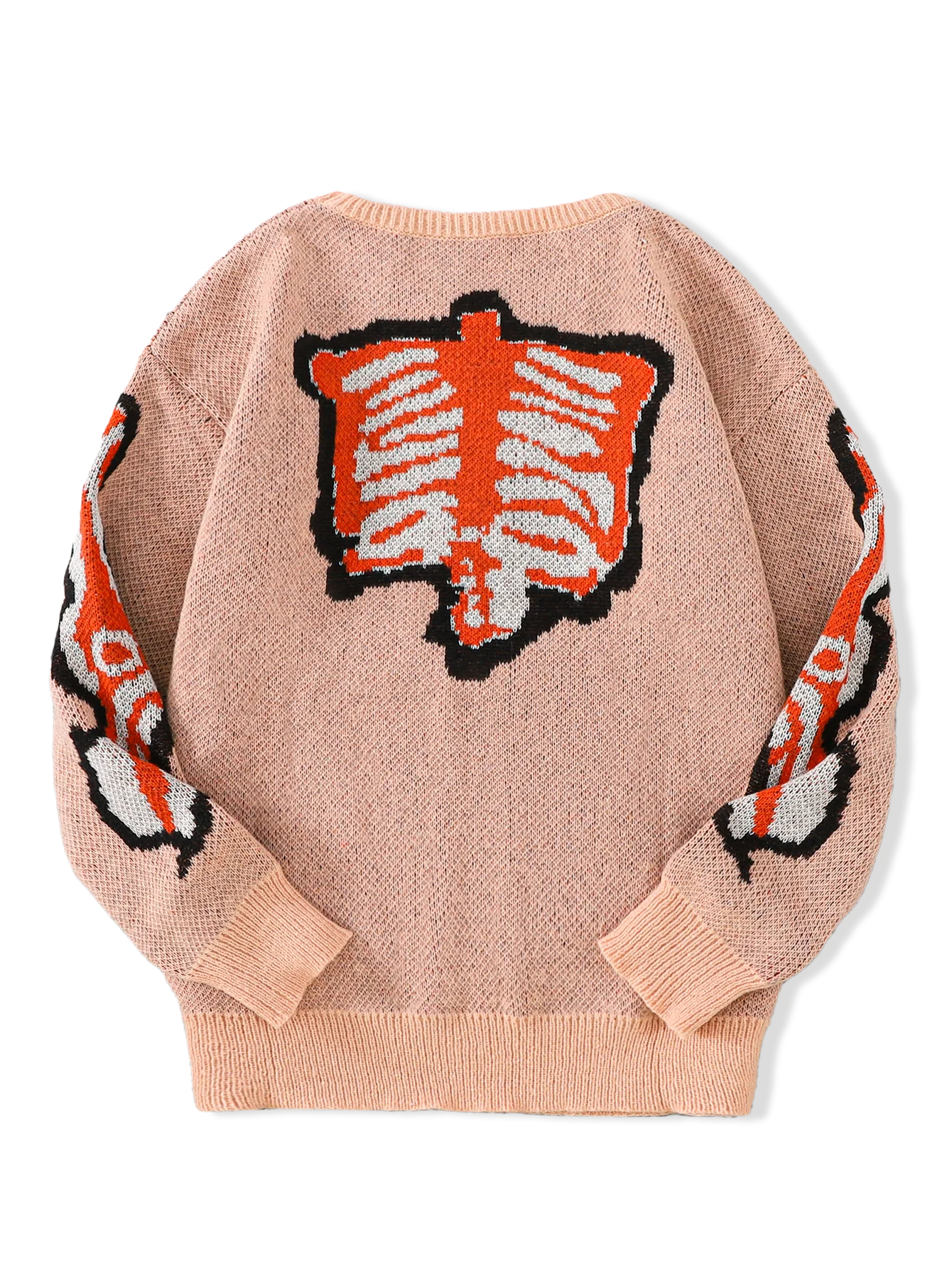 New Popular Spring and Autumn Bone-Shaped Butterfly Jacquard Pattern Pullover Sweater Casual Round Neck Contrast Color Knitted m
