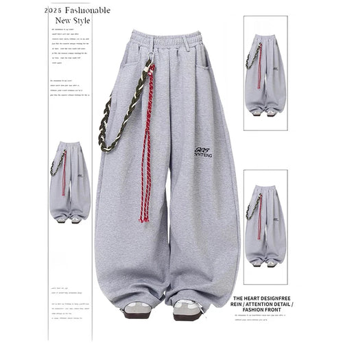 YIBASHU American Retro Gray Sports Pants Women's Autumn Winter High Street Loose Jazz Dance Wide Leg Pants Casual Pants Trend