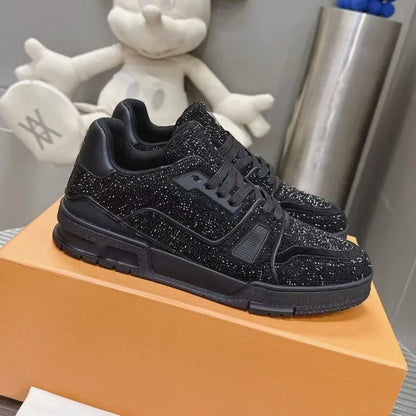 Fashionable Low-Top Unisex Trainer Shoes with Diamond Print High-Top Version Men's Sport Shoes Breathable Wear-Resistant Rubb...