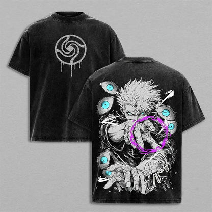 Jujutsu Kaisen Gojo Satoru T-shirt Anime Fashion Washed T Shirt Men's Women Clothing Summer Short Sleeve 100% Cotton Tees Tops
