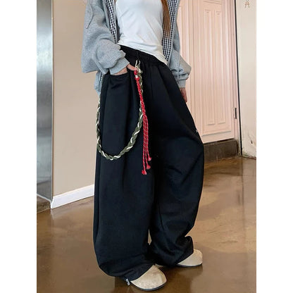 YIBASHU American Retro Gray Sports Pants Women's Autumn Winter High Street Loose Jazz Dance Wide Leg Pants Casual Pants Trend