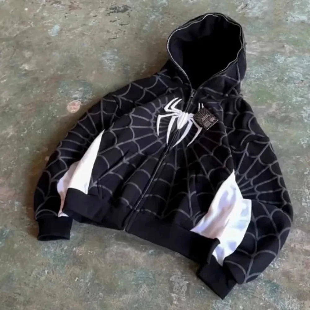 Y2K Spider 3D Print Oversized Zip Hoodie