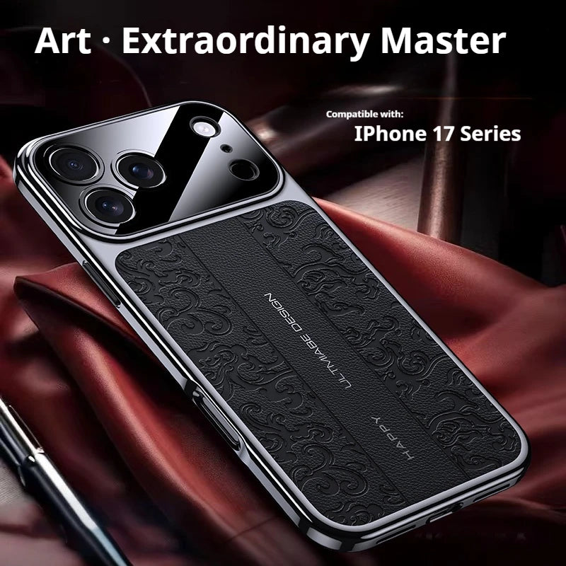 Luxurious Leather Back Electroplated Soft TPU Cover Case For iPhone 17 pro Max Air iPhone 16 15 14 ProMax