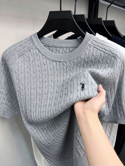 Advanced Ice Silk Knitted Short Sleeve Men Summer Trendy Luxury Brand Golf Pony Embroidery Casual Round Neck Breathable T-shirt