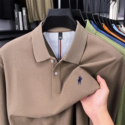 100% cotton high-end brand long sleeve polo shirt new Paul pony embroidery luxury comfort men's business leisure lapel T-shirt
