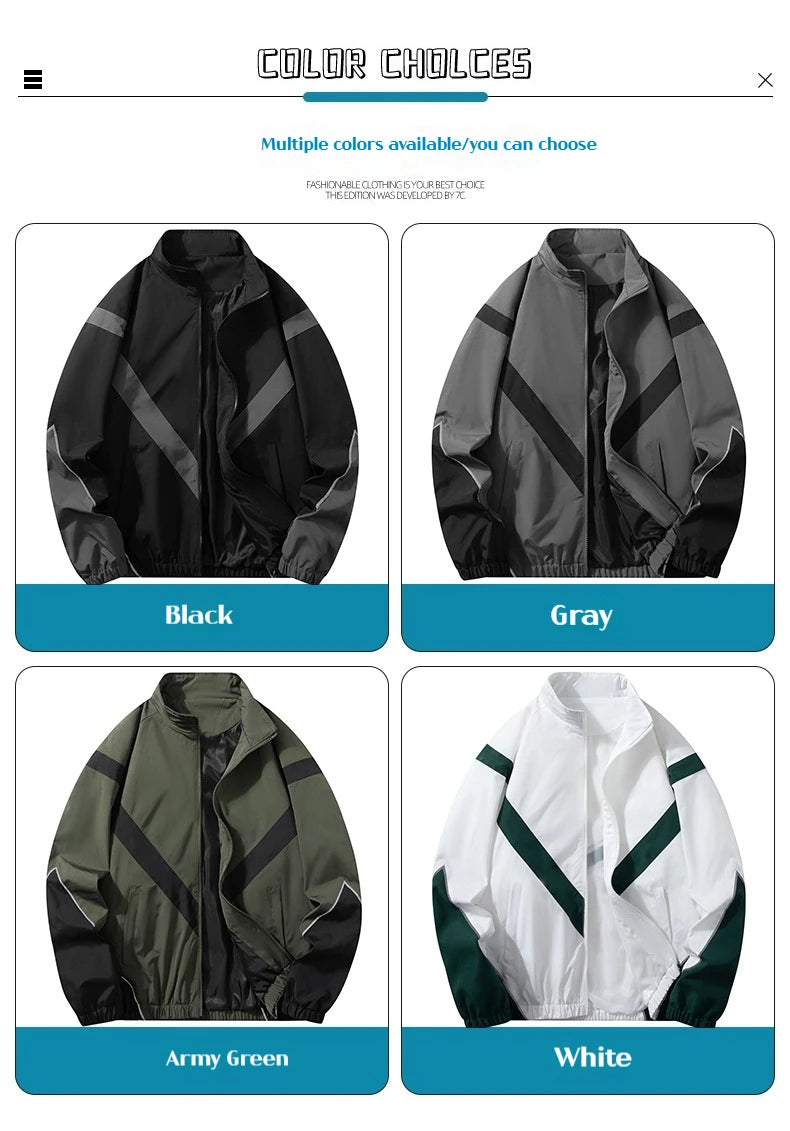 2025 New Men's Autumn Jacket with Reflective Splicing Stand Up Collar Spring and Autumn Sports and Leisure Windproof Jacket