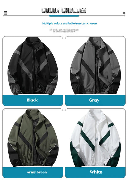 2025 New Men's Autumn Jacket with Reflective Splicing Stand Up Collar Spring and Autumn Sports and Leisure Windproof Jacket