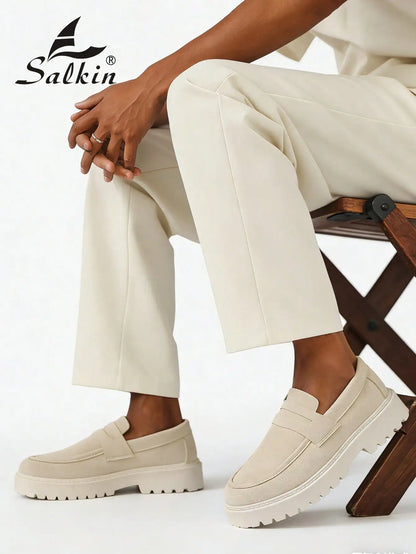 New Designer Casual Shoes Men's Slip On Loafers Preppy Comfortable Business Commute Outdoor Men Sneakers Suede Leather Shoes