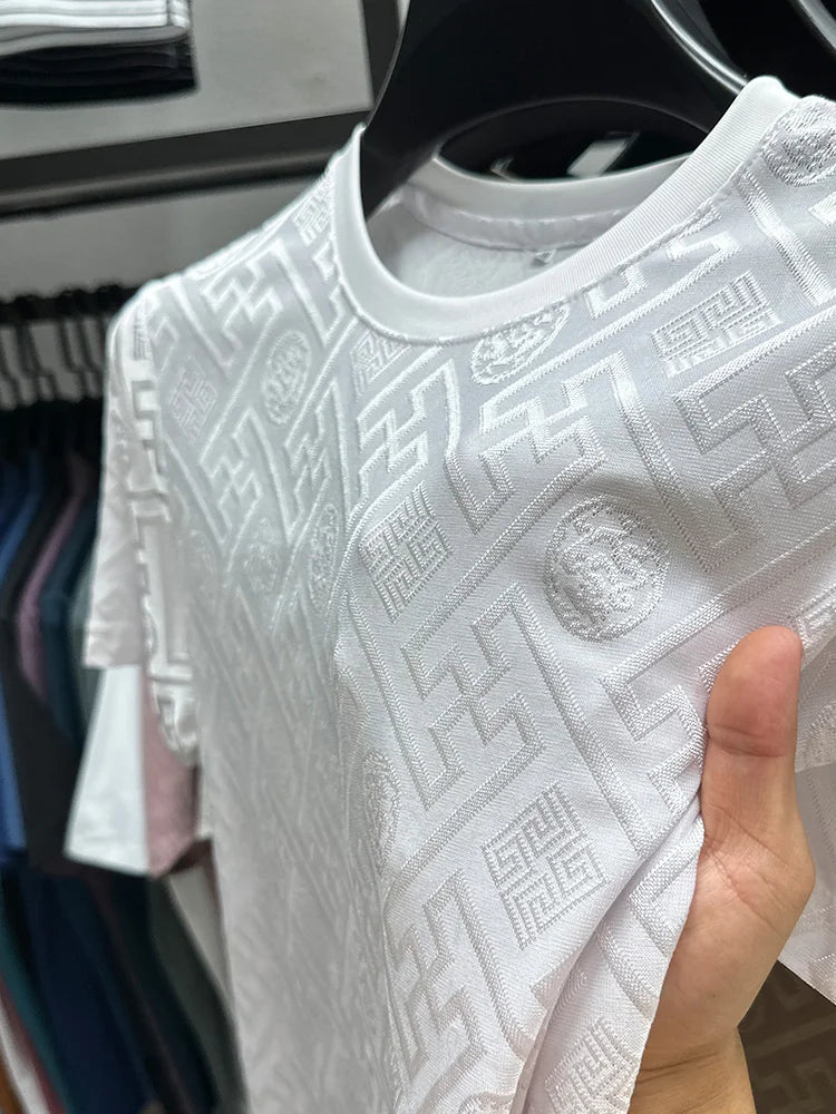 Brand Ice Silk Breathable Short Sleeve Men's O-neck Fashion Designer 2025 Summer Cool and Comfortable T-shirt Men's Wear