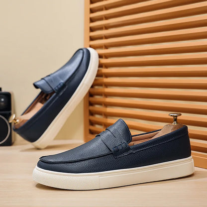 Casual Slip-On Men's Bean Oes Spring 2026 New Sle Comfortable Leather Sneakers Breathable Round Toe Flat Heel PU Lined