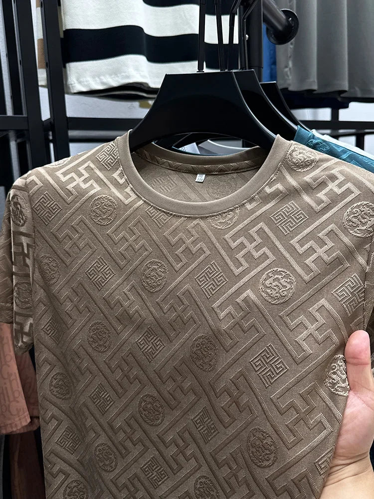 Brand Ice Silk Breathable Short Sleeve Men's O-neck Fashion Designer 2025 Summer Cool and Comfortable T-shirt Men's Wear