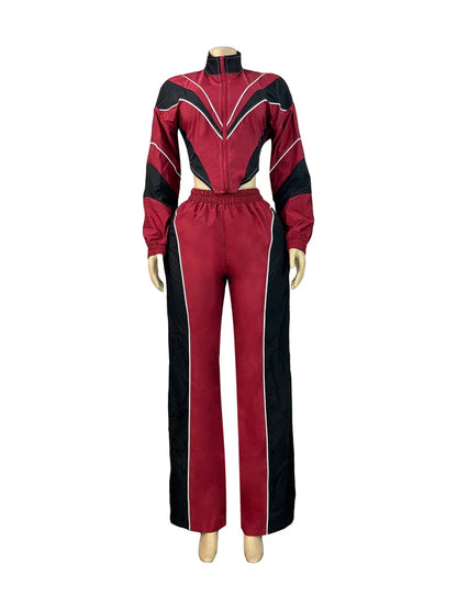 Fashion Women Windbreaker Set Color Block Long Sleeve Zipper Tops and Sweatpants 2025 Fall 2 Piece Sets Streetwear Outfits New