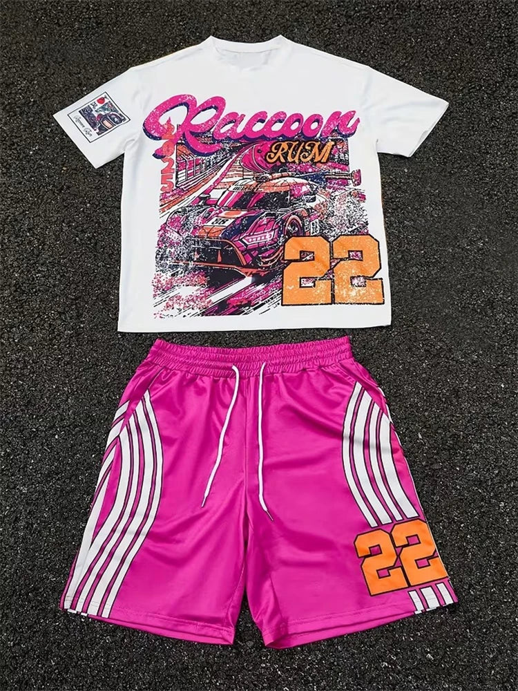Spring And Summer American Trend 3D Printed Skull Men's Round-neck Top And Shorts, Hip-hop Style Trendy And Cool 2pcs Set