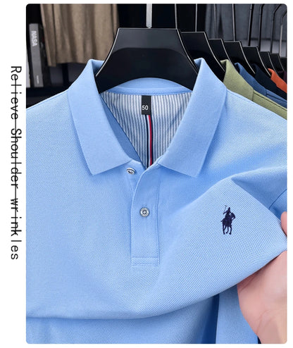 100% cotton high-end brand long sleeve polo shirt new Paul pony embroidery luxury comfort men's business leisure lapel T-shirt