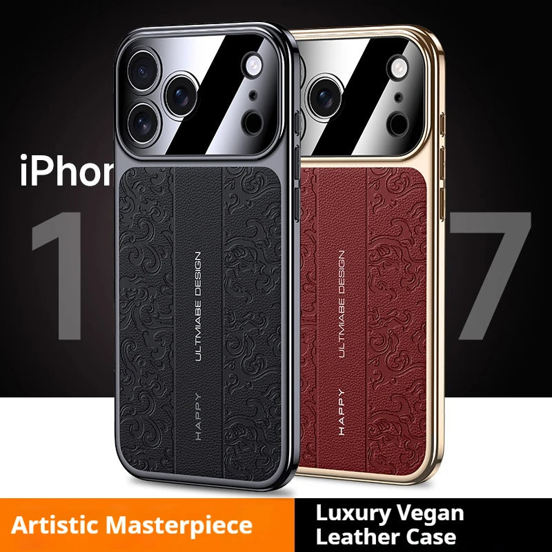 Luxurious Leather Back Electroplated Soft TPU Cover Case For iPhone 17 pro Max Air iPhone 16 15 14 ProMax
