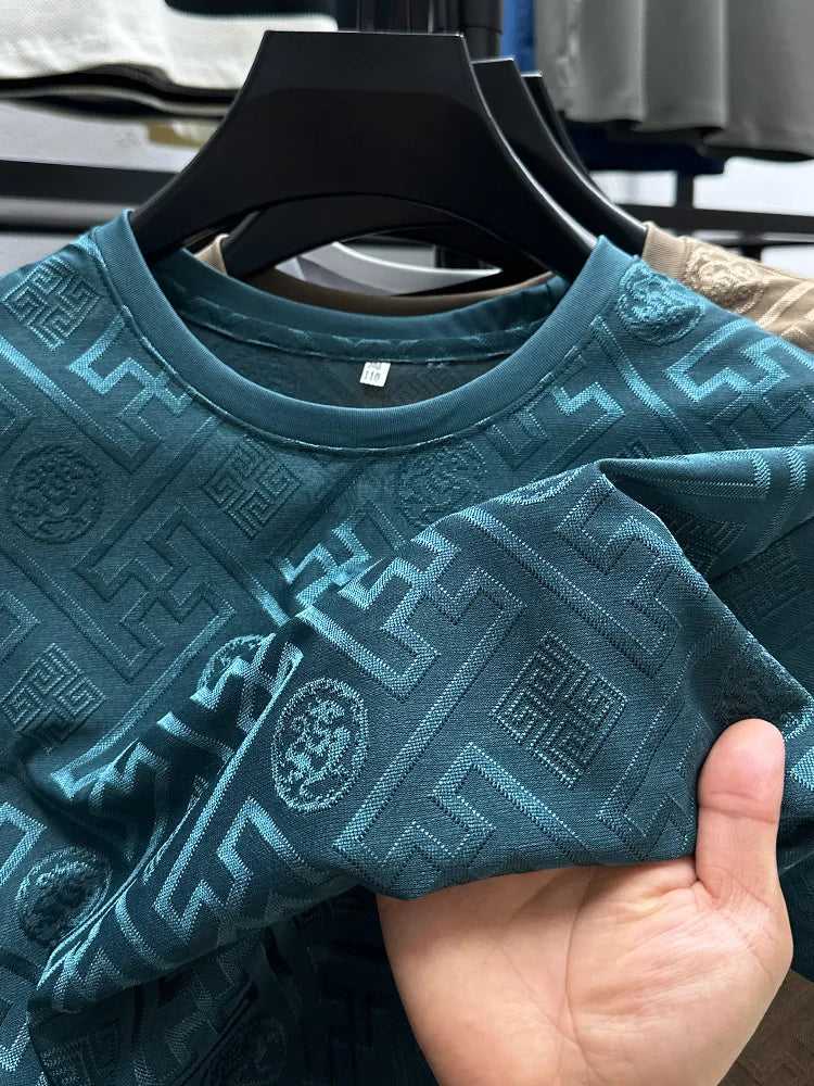 Brand Ice Silk Breathable Short Sleeve Men's O-neck Fashion Designer 2025 Summer Cool and Comfortable T-shirt Men's Wear