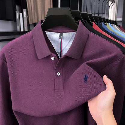 100% cotton high-end brand long sleeve polo shirt new Paul pony embroidery luxury comfort men's business leisure lapel T-shirt