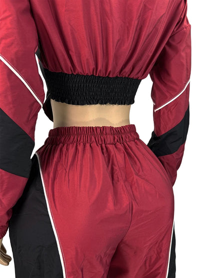 Fashion Women Windbreaker Set Color Block Long Sleeve Zipper Tops and Sweatpants 2025 Fall 2 Piece Sets Streetwear Outfits New
