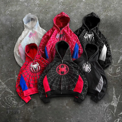 Y2K Spider 3D Print Oversized Zip Hoodie