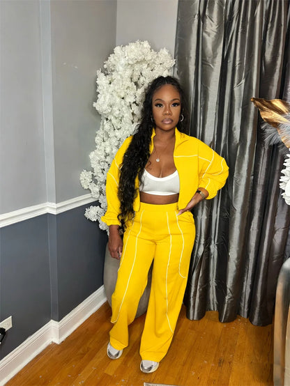 Doyerl Striped Casual Tracksuit Woman Two Piece Set Sports Workout Zipper Long Sleeve Jacket Coat and Sweatpants Matching Sets