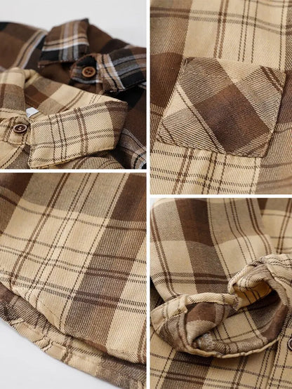 1PCS Autumn Blouses & Shirts New Spring Boy Shirt Plaid Long-sleeved Children's Fashion Tops Boys Handsome Spring Jacket Shirt