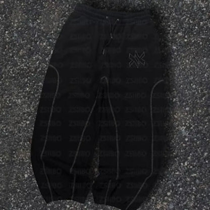 American Y2K Casual Zipper Hoodie Sweatpant Two Piece Set HipHop Oversized Embroidery Sweatshirts Men Women Casual Pants